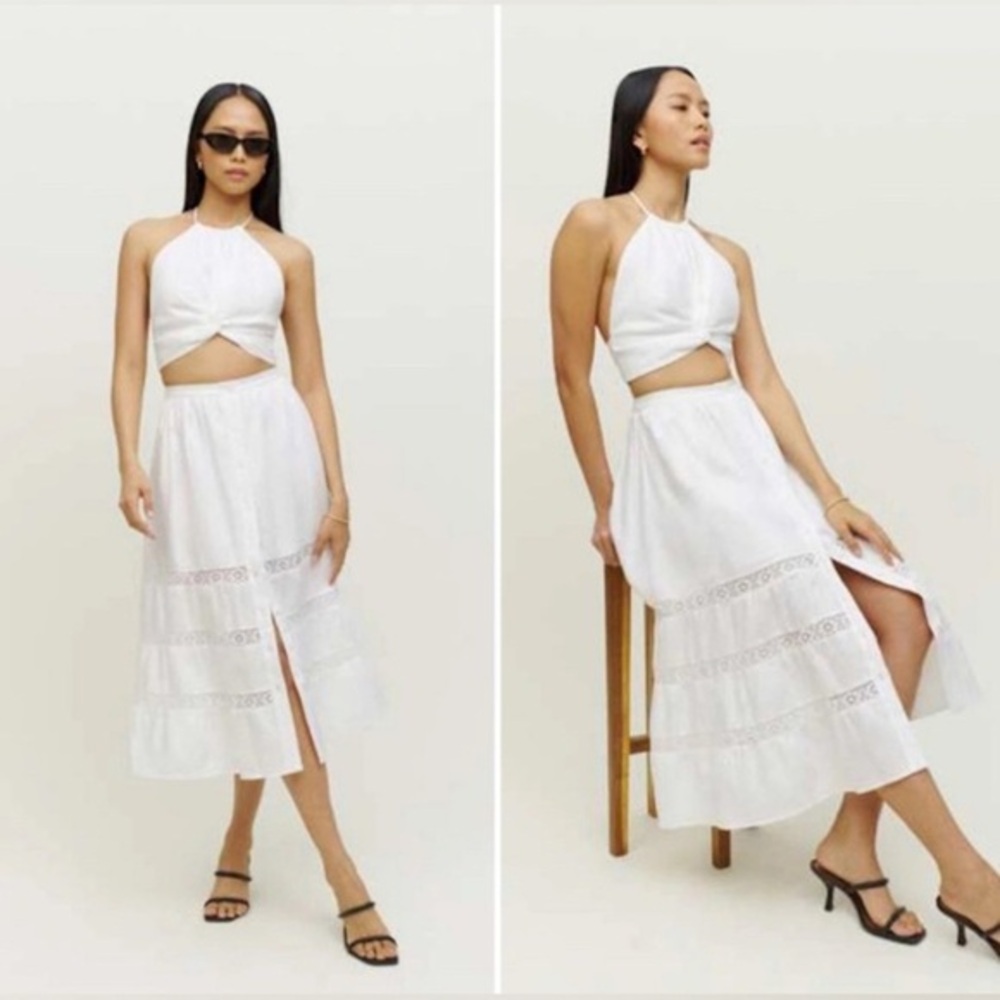 NEW Reformation Willa White Linen A Line Skirt
